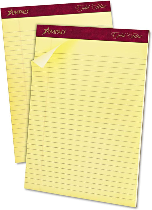 Ampad Gold Fibre Writing Pads, 8-1/2" x 11-3/4", Legal Rule, Canary Paper, 50 Sheets, 12 Pack (20-020R)
