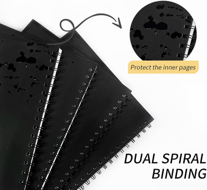 Lined Spiral Notebook B5 Black Journal 7.48'' X 10.18''-4 Pack 7mm College Ruled Hardcover Notebooks 160 Pages 100GSM Thick Paper for Note Taking School Office Supplies