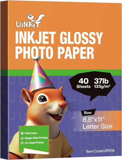 Uinkit 37lb Thin Flyer Paper Glossy 8.5x11 Inkjet 100 Sheets Single Side DIY Chip Bag 135gsm Printer Picture for Inkjet Printer with Dye Ink Letter size A4 Brochure (8.5X11X100)