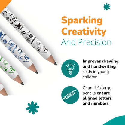 Channie's My First Pencil, Easy-to-Hold Jumbo Pencils for Preschoolers, Kindergarteners & 1st Graders, Brown Wooden 2B Fat Pencils for Kids Ages 3-7, 2 Pack (5 Each) + Sharpener