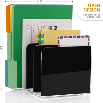 SANRUI 2-Pack Acrylic Magazine File Holder Desk Organizer Magazine Rack, Clear, Vertical File Sorter Holders, 9.45" D x 3.54" W x 10.24" H