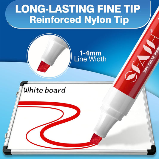 SFAIH Dry Erase Markers Chisel Tip with Magnetic Whiteboard Eraser, 36 Bulk 12 Colors White Board Markers for Teachers, Versatile Lines, 1s Quickly Dry, Essential Supplies for Office Teacher