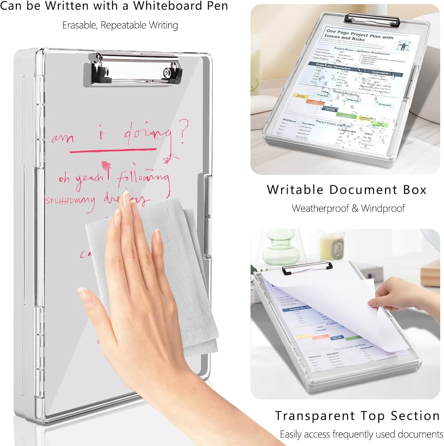 SFLHHDM Clipboard with Storage,Heavy Duty Clip Boards 8.5x11 with 2 Storage Case,Clear Visible Panel Storage Clipboards,Side Opening Nursing Clipboard Folder for Office Supplies-Light Purple