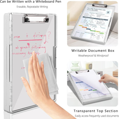 SFLHHDM Clipboard with Storage,Heavy Duty Clip Boards 8.5x11 with 2 Storage Case,Clear Visible Panel Storage Clipboards,Side Opening Nursing Clipboard Folder for Office Supplies-Light Purple