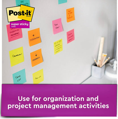 Post-it Super Sticky Notes, 6 Sticky Note Pads, 3 x 3 in, School Supplies, Office Products, Notes for Vertical Surfaces, Monitors, Walls and Windows, Assorted Brights