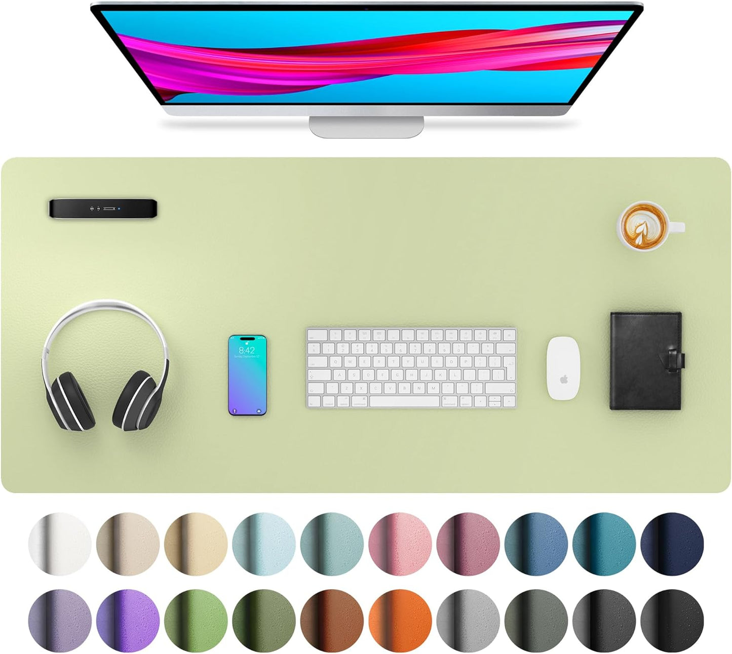 Aothia Non-Slip Waterproof PU Leather Desk Pad Protector for Mouse, Writing Desk, Office, Home, Laptop Blotter, 23.6" x 13.7", Black - Colors A
