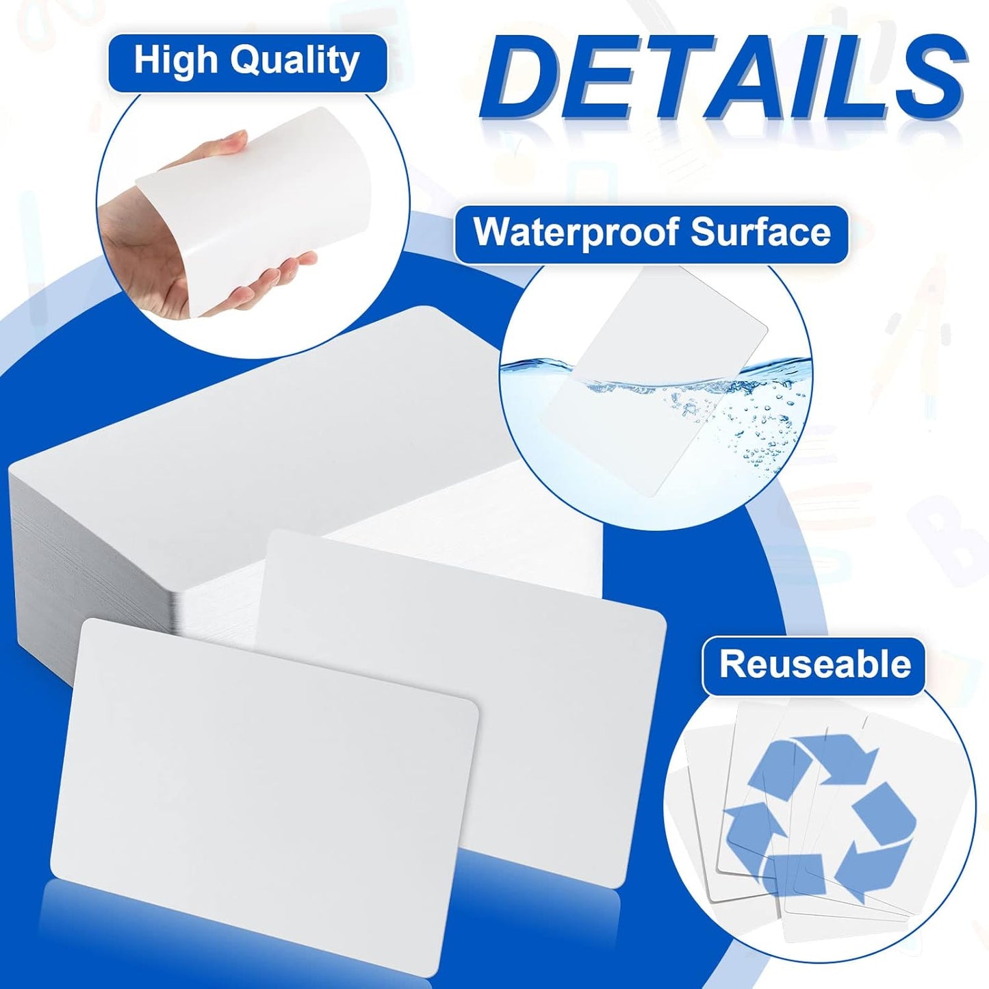 Harloon 100 Pcs Dry Erase Index Cards 3 x 5 Inch Laminated Reusable Dry Erase Note Cards Sheets for Office to Do List(White)