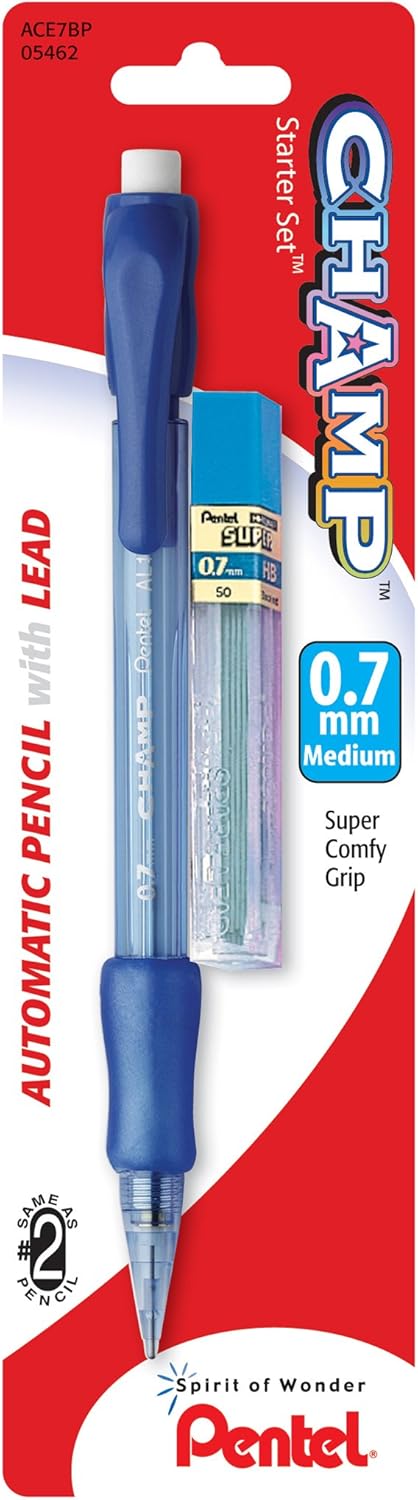 Champ Pentel Mechanical Pencil, 0.7 mm, Blue Barrel, Box of 12 (AL17C)