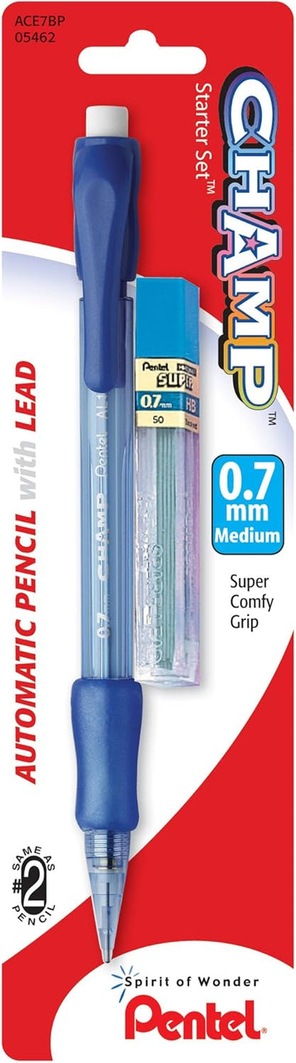 Champ Pentel Mechanical Pencil, 0.7 mm, Blue Barrel, Box of 12 (AL17C)
