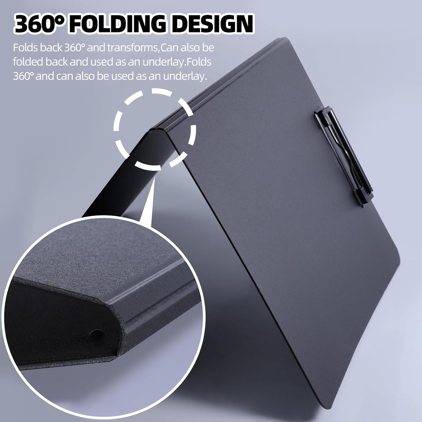 FRETONBA Clipboard Folder, A4 Foldable Clipboard with Horizontal and Vertical Double Metal Clips, 360 Degree Foldable Binder Clipboards with Pen Holder, File Cover Work Folder Clipboards, Green