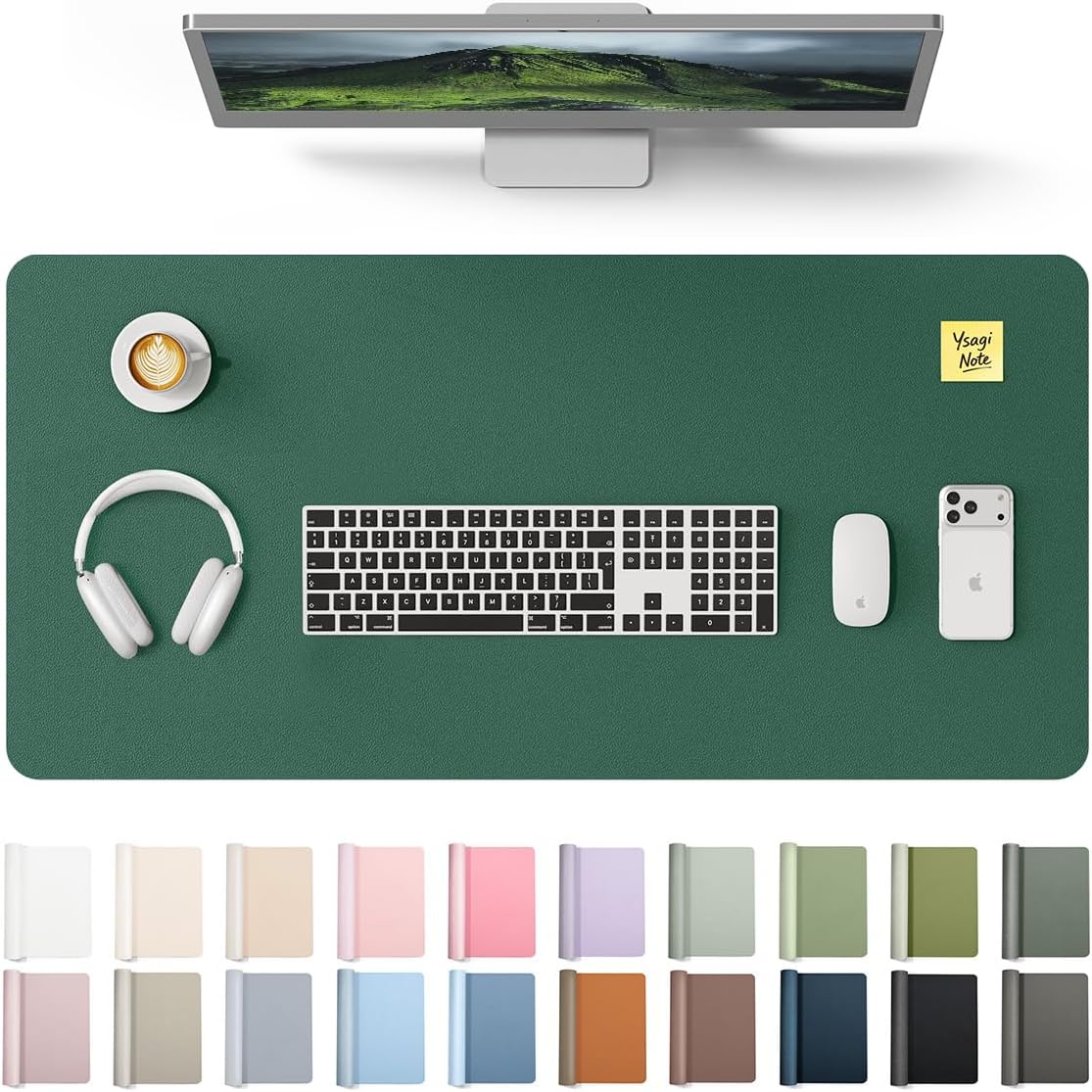 YSAGi Leather Desk Pad Protector, Office Desk Mat, Large Mouse Pad, Non-Slip PU Leather Desk Blotter, Waterproof Laptop Desk Writing Pad for Office and Home (23.6" x 13.8", Eggshell) - Colors B