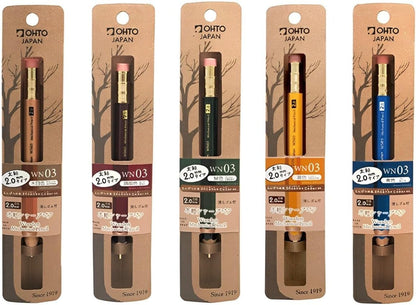 WN03 Wooden Mechanical Pencil Set, 2.0mm Extra Bold, Thick Barrel, Incense Cedar Dark Red Pencil with Lead Refills (HB, B), Eraser Refills, and Brass Sharpener for Writing, Sketching, Drawing