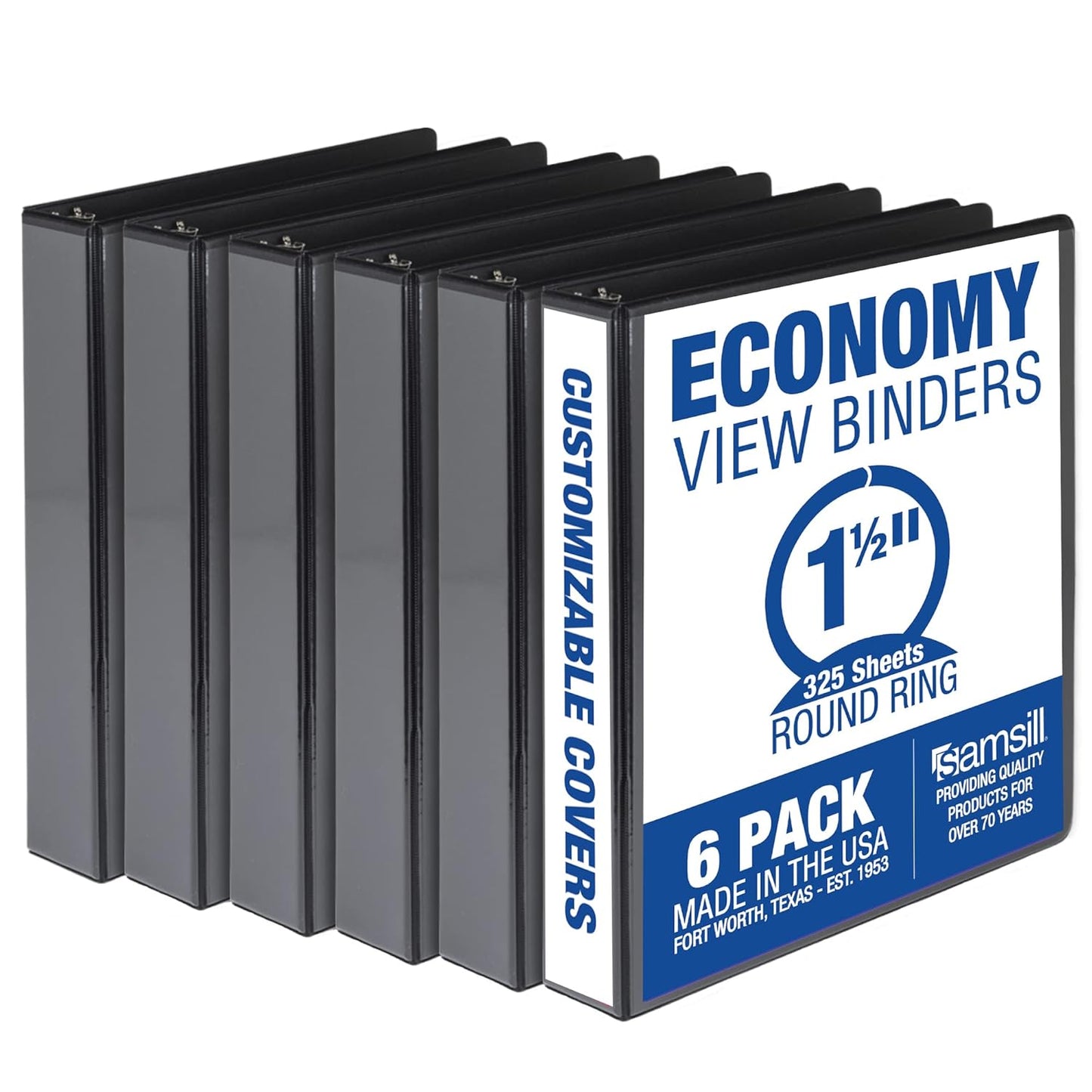 Samsill 3 Inch 3 Ring Binders, Economy Round Ring, Clear View Cover, 550 Sheet Capacity - for School, Home, Office - Black, 4 Pack