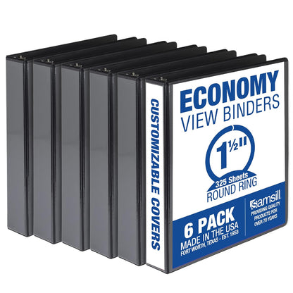 Samsill 3 Inch 3 Ring Binders, Economy Round Ring, Clear View Cover, 550 Sheet Capacity - for School, Home, Office - Black, 4 Pack