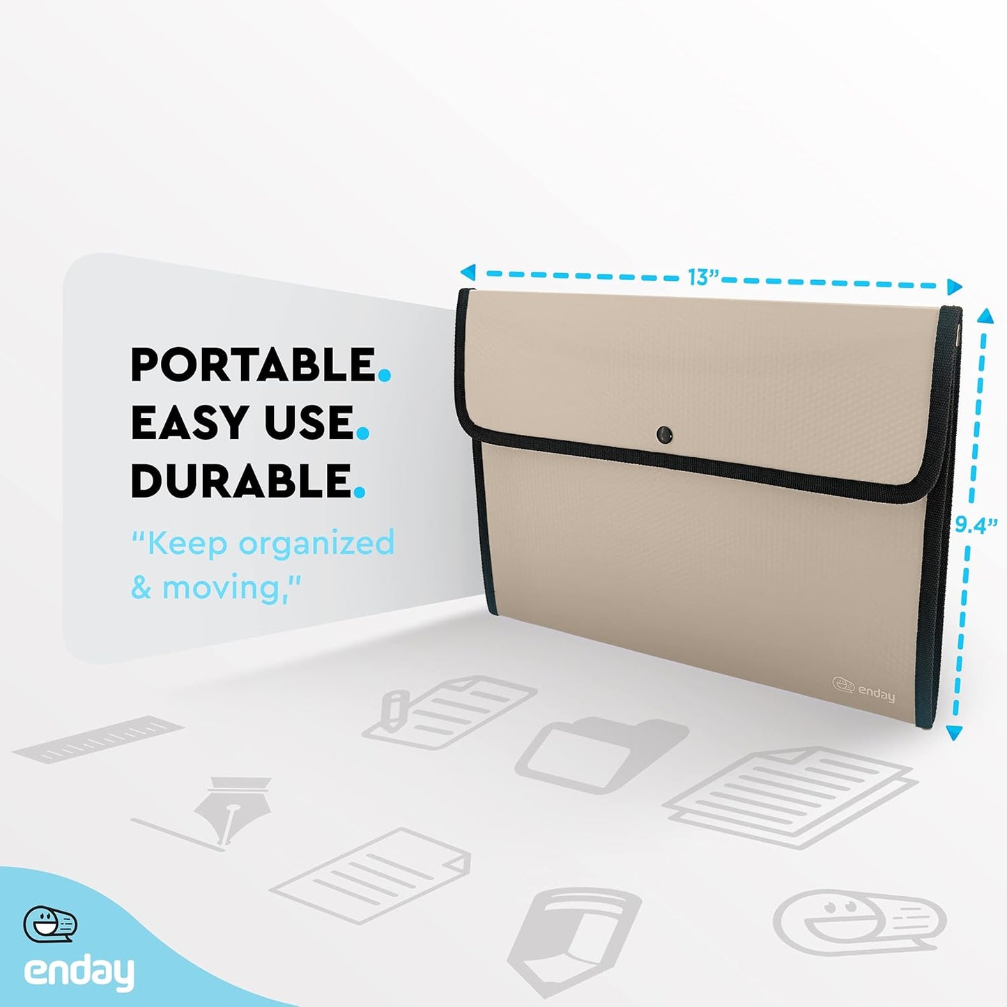 Square Flap Document Holder Blue, Expanding File Folder, A4 Letter Size Reusable Filling Envelopes, Snap Closure Wallet File Pouch Also Available in Pink, Purple, Green, Red, Grey, 1 Pc– By Enday
