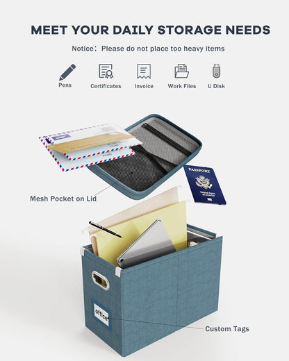 Oterri File Organizer Box with Lid, Hanging Filing File Box with Mesh Pocket, Document Organizer Box for Letter Files, Portable Storage Box with Smooth Sliding Rail for Office&Home (1 PCS, Beige)
