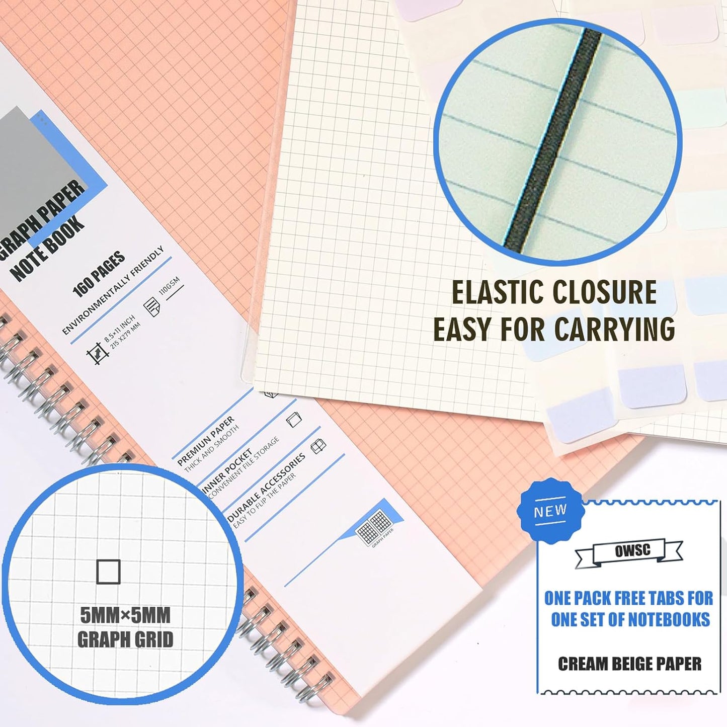 OWSC 4 Pack Lined Spiral Notebook, 5.9 x 8.3 Inches Notebooks for Work, School and Journal with 110 GSM Thick Paper, Small Notebook with 80 Sheets/160 Pages, Notebooks College Ruled for Note Taking