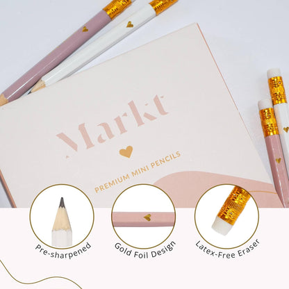 Markt Mini Pencils For Baby Shower Games Boy, Heart Pencils, Small Blue Pencil Set (Wood Pencil Set)