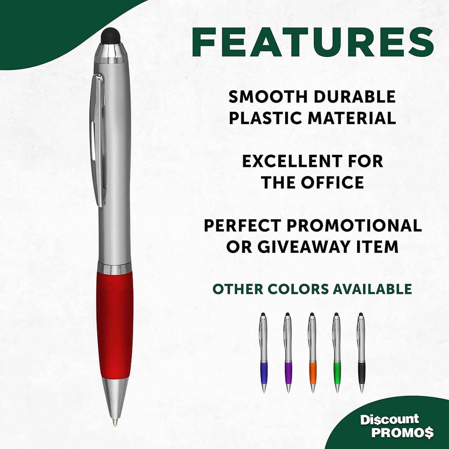DISCOUNT PROMOS Custom Stylus Ballpoint Pens Set of 10/50/100, Personalized Bulk Pack - Black Ink, Great for Office, School, Business, Tradeshows, Events - Purple