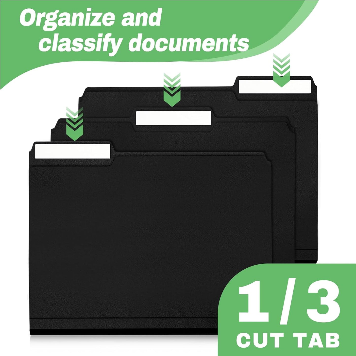 Black File Folders, 6-Pack, 1/3 Tab Filing Folders for 8.5x11 Letter Size Documents, Great for Organizing and Easy File Storage (6 Pack)