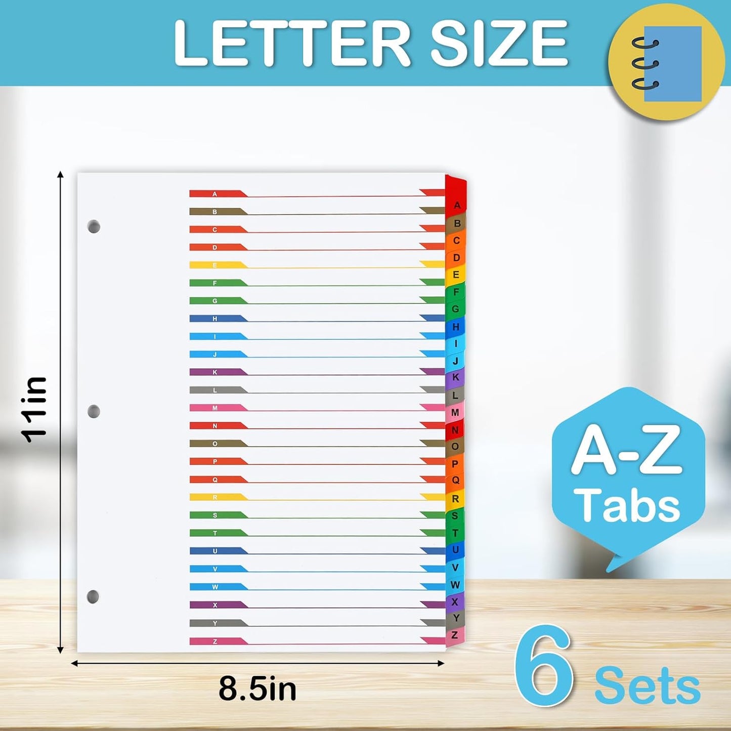 Alphabet Binder Dividers for 3 Ring Binder, COIDEA A-Z Dividers for 3 Ring Binder, Multicolor A-Z Binder Dividers with Customizable Table of Contents Page, ABC Alphabet Tabs for School Office