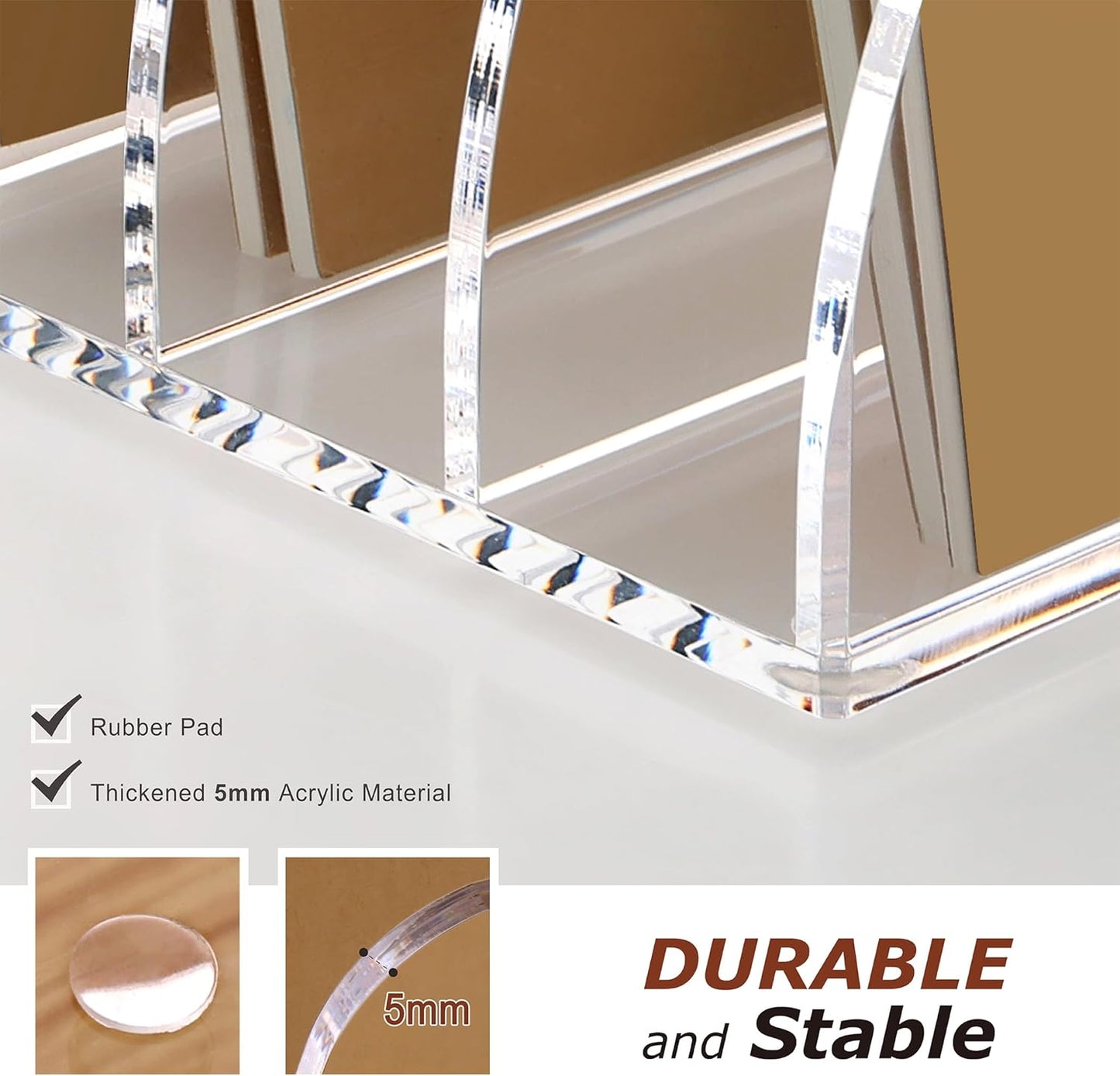 SANRUI Desk Organizer Clear Acrylic Desk Magazine File Holder with 3 Vertical Sections Magazine Rack File Organizer for Office, Home, School