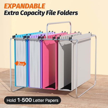 Shutex Extra Capacity Plastic Hanging File Folders,12 Pack Reinforced Hang Folders,Heavy Duty 2 Inch Expansion,Plastic Filing Cabinet Folders,Letter Size,Designed for Bulk Files, Medical Charts,Blue