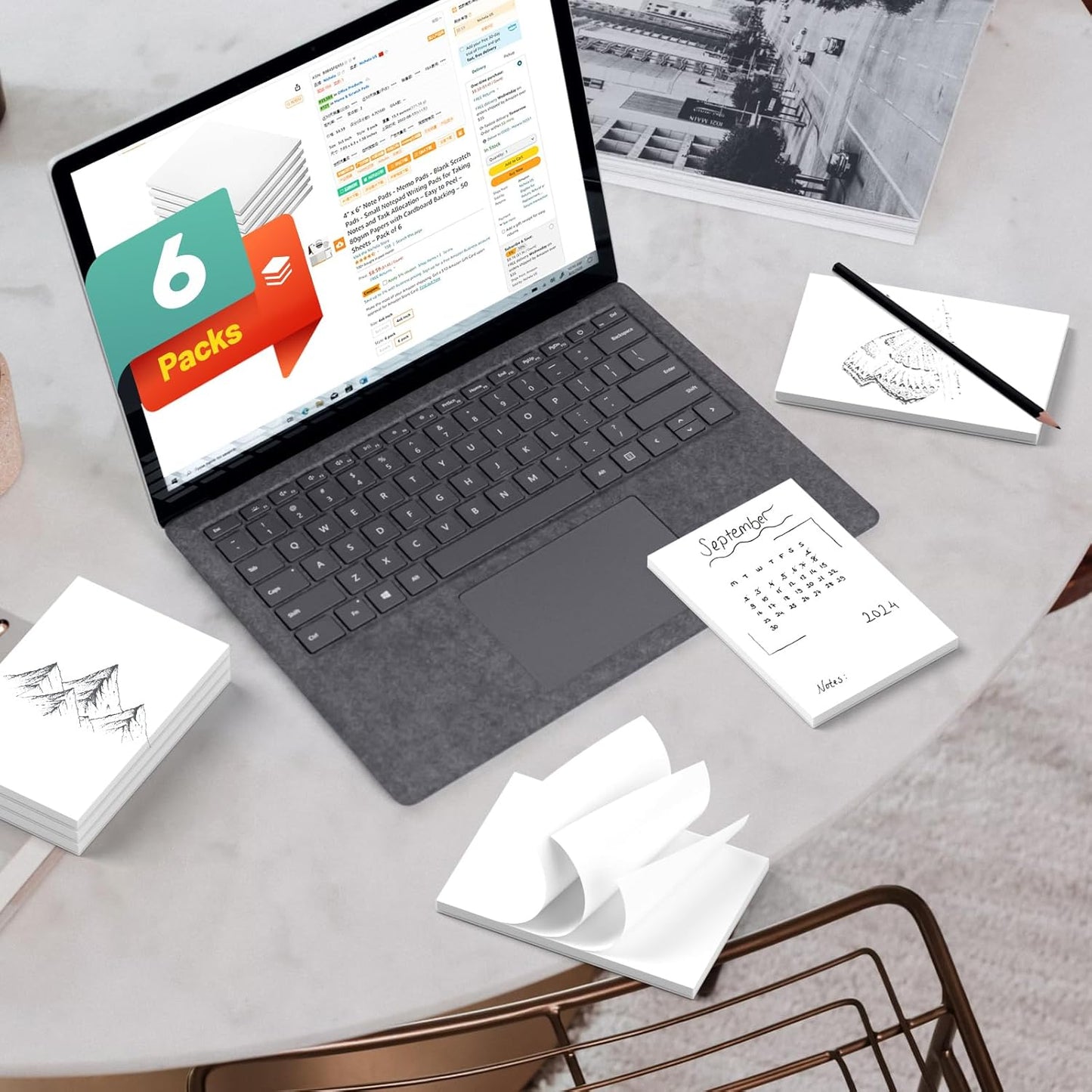 Note Pads - Memo Pads - Blank Scratch Pads - Small Notepad Writing Pads for Taking Notes and Task Allocation – Easy to Peel – 80gsm Papers with Cardboard Backing – 50 Sheets – Pack of 6 – (4" x 6")