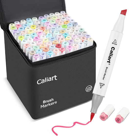Caliart Alcohol Markers Brush Tip, 51 Colors Dual Tip Artists Coloring Markers Set Brush & Fine, Permanent Alcohol Based Colored Sketch Pens, Art Supplies Gifts for Adults Illustration Drawing