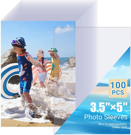 4x6 Photo Sleeves (100 Pack) – Top Loading Sheet Protectors, Archival Safe & Waterproof Plastic Photocard Sleeve, Soft Clear Sleeves for Photos, Postcards, Recipe Cards