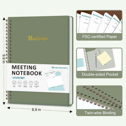 Meeting Notebook for Work Organization, Work Planner Notebook with Action Items, Project Agenda Planner for Note Taking, 160 Pages (6.9" X 9.9"), Perfect Office School Business Supplies for Women & Men(Blue)