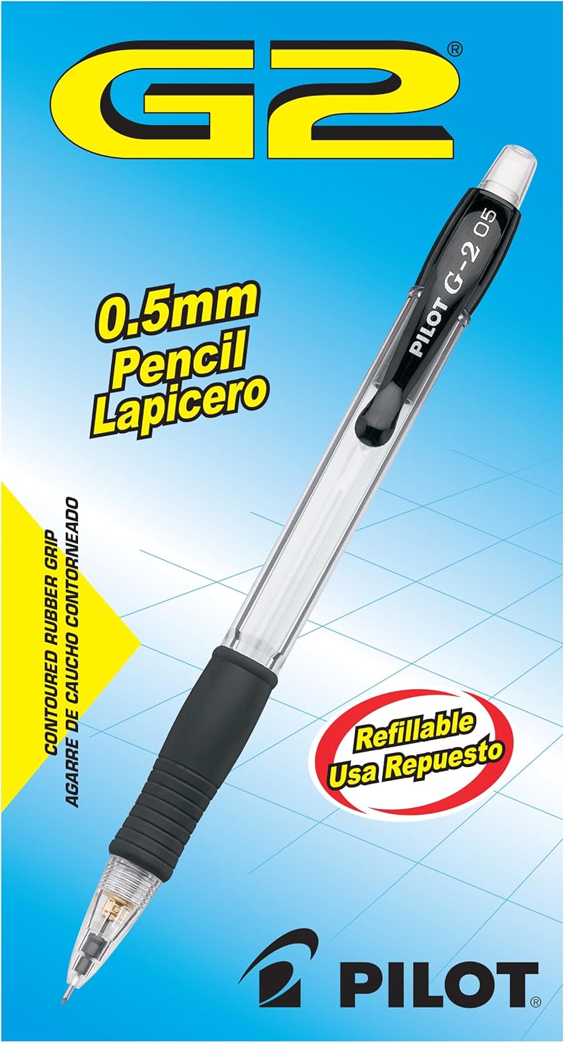 Pilot G2 Mechanical Pencils, 0.5mm HB Lead, Black/Clear Barrels, Dozen Box (51014)