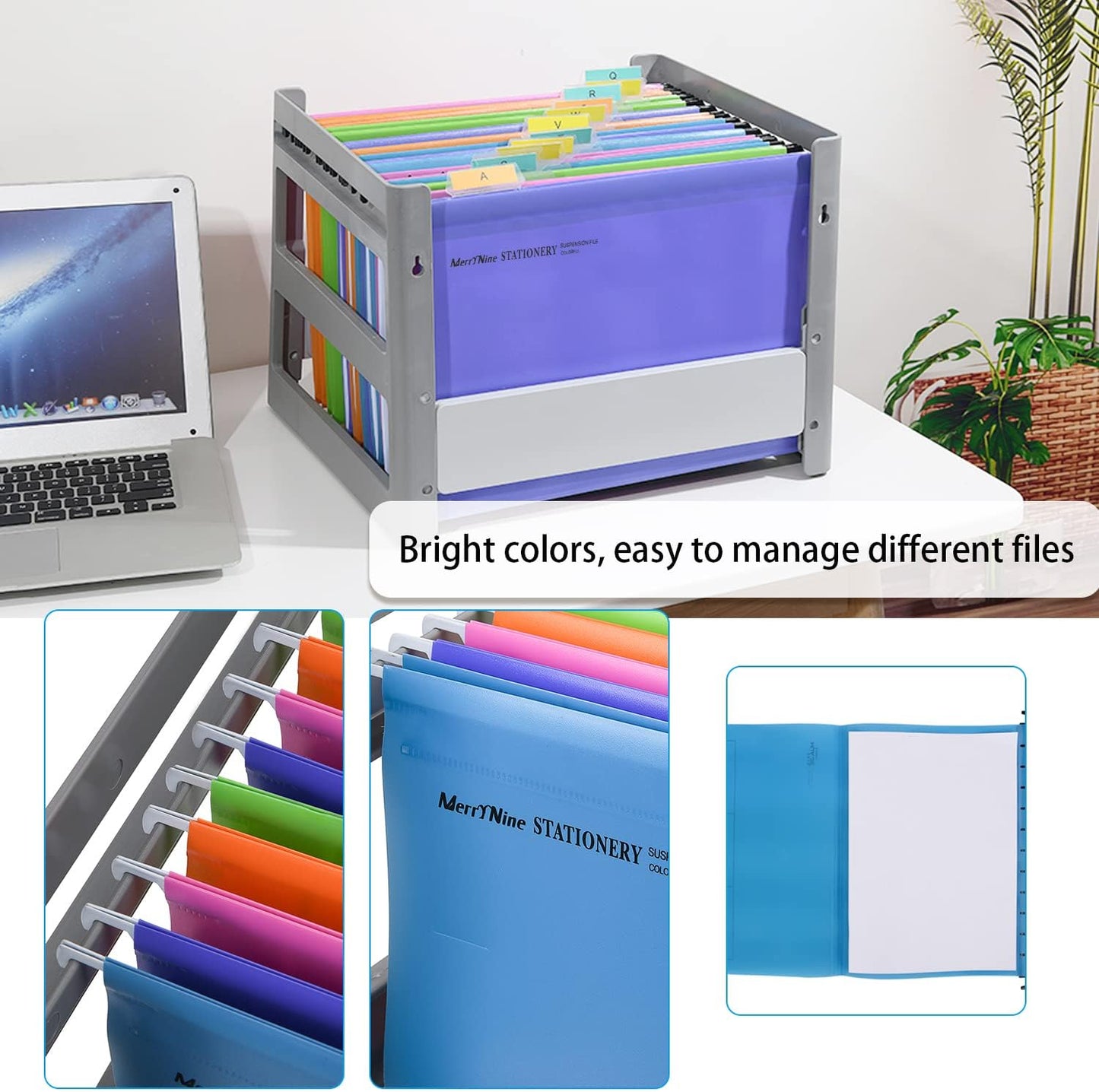 Merrynine Hanging File Folders Letter Size 15pcs, Polypropylene Filing Cabinet Folders Organizer with 1/5-Cut Tabs and Inserts, File Organizers for Office School Home Hospital, Black