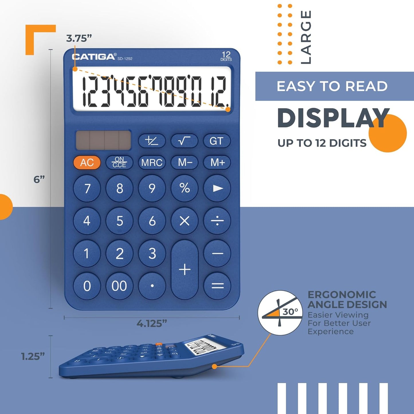 CATIGA 12 Digit Desktop Calculator Basic Desk Calculator with Large LCD Display, Big Buttons, 4 Function, Solar and Battery Dual Power, for Office, School, Home, SD-1292 Green