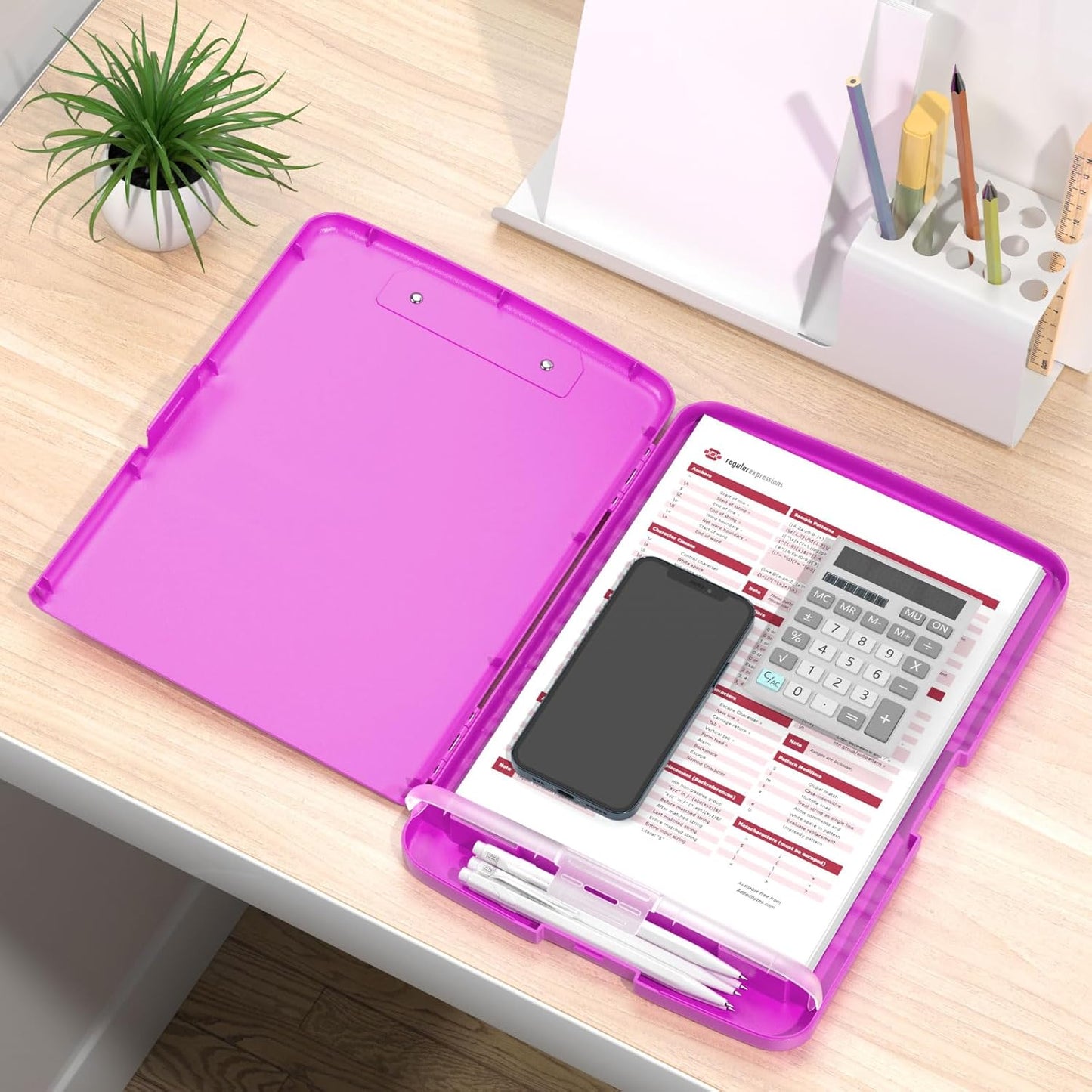 Rimilak Plastic Clipboard with Storage, 8.5 x 11 High Capacity Folio Nursing Case with Pen Holder, Size 14.2 x 9.6 x 1.2″ Folder Side-Opening for Classroom, Teacher, Smooth Writing, Dark Green
