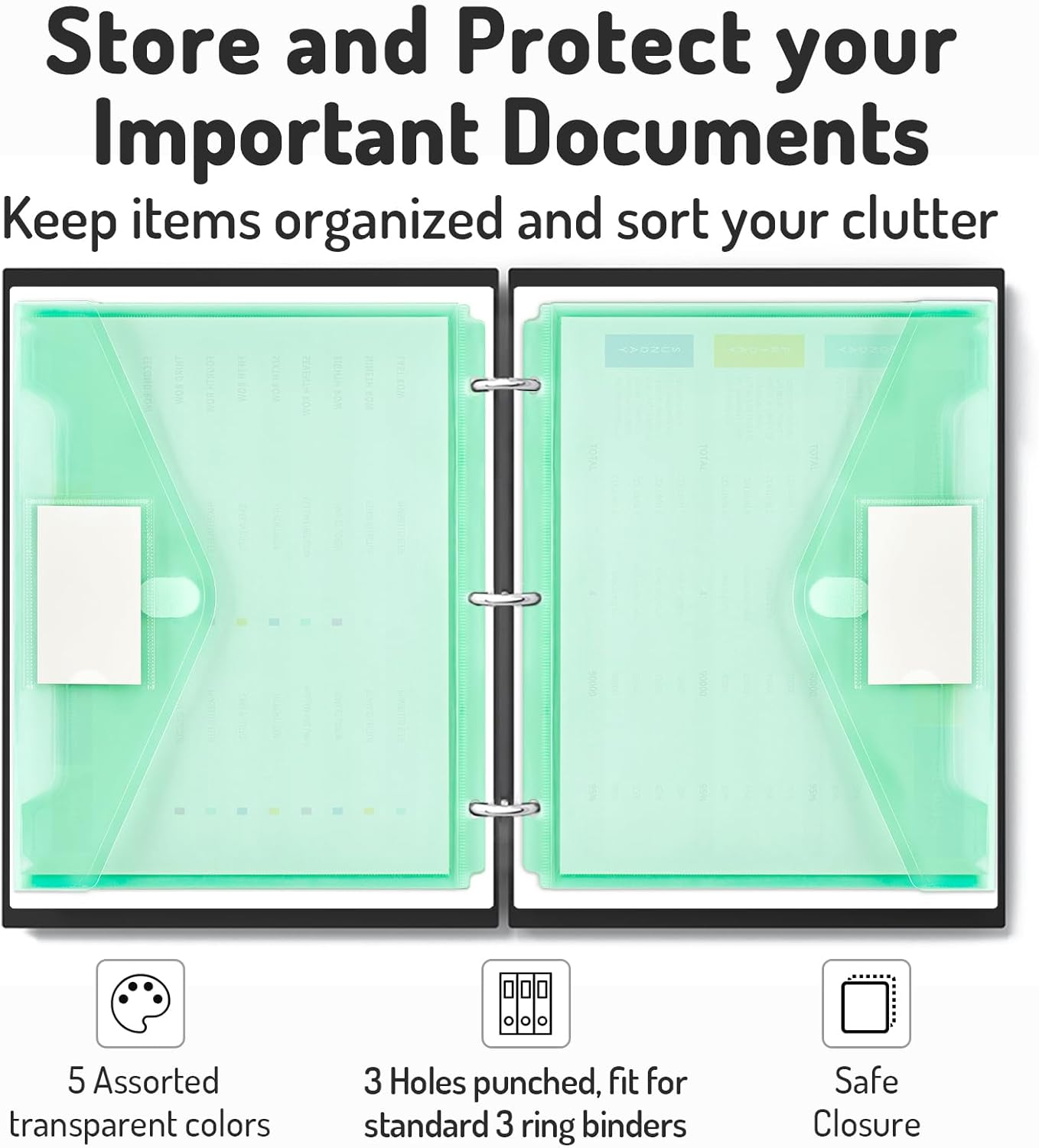 Forvencer Binder Pocket, 10 Pack Super Heavyweight Plastic Folders with Tight Closure, Binder Folders Side Loading, 3 Ring Binder Pocket, Binder Dividers with Pockets, Letter Size, Pastels Series