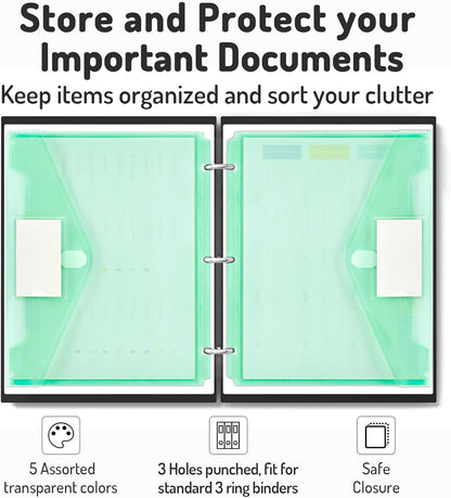 Forvencer Binder Pocket, 10 Pack Super Heavyweight Plastic Folders with Tight Closure, Binder Folders Side Loading, 3 Ring Binder Pocket, Binder Dividers with Pockets, Letter Size, Pastels Series