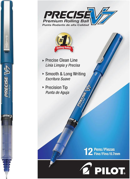 PILOT Precise V7 Stick Liquid Ink Rolling Ball Stick Pens, Fine Point (0.7mm) Black Ink, 12-Pack (35346)
