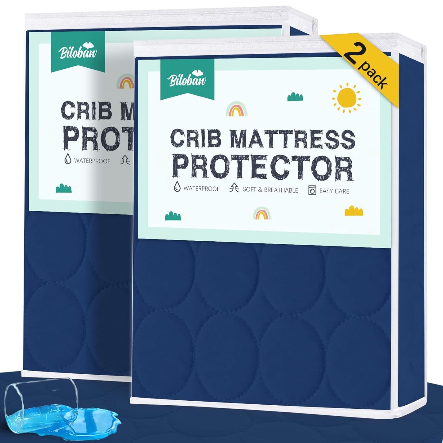 Crib Mattress Protector Sheets Waterproof 2 Pack, Quilted Crib Mattress Pad Cover Fitted Fits for Toddler Bed Mattress, White, 52” x 28”