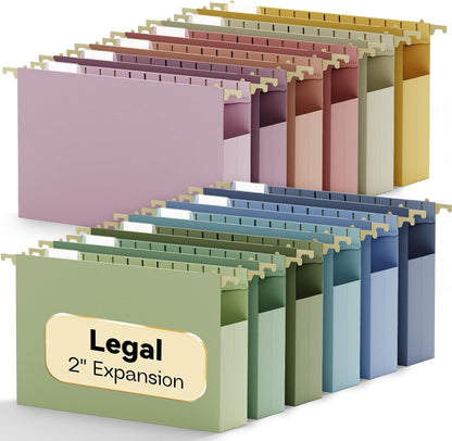 Letter Size Hanging File Folders Extra Capacity,2" Expandable Plastic Hanging File Organizer for Filing Cabinet Office Home,12 Pack Sturdy Pastel Heavy Duty Hang Folder with Tabs,for File Box