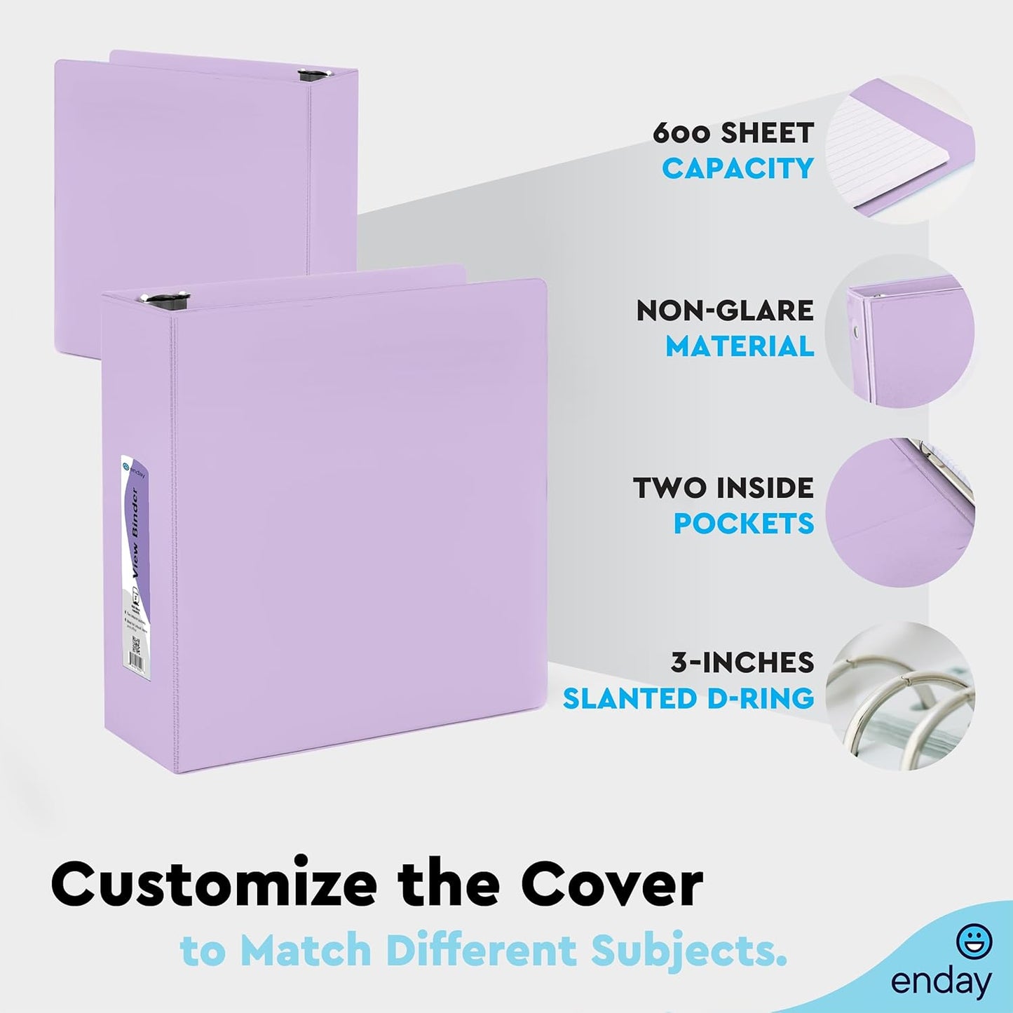 Enday 1.5 Inch Binder, Green - 1.5 Inch 3 Ring Binder, Round Ring Pastel with Clear View Cover for Letter Size 8.5 x 11'' Paper & 2 Inside Pockets, Ideal for School Supplies, Office, and Home