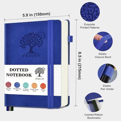 PERCUN Graph Paper Notebook, 160 Pages Grid Journal for women & men, A5 Hardcover Leather Graphing Notebook for School, Work, Travel, Note Taking 5.9”x8.5” (Black)