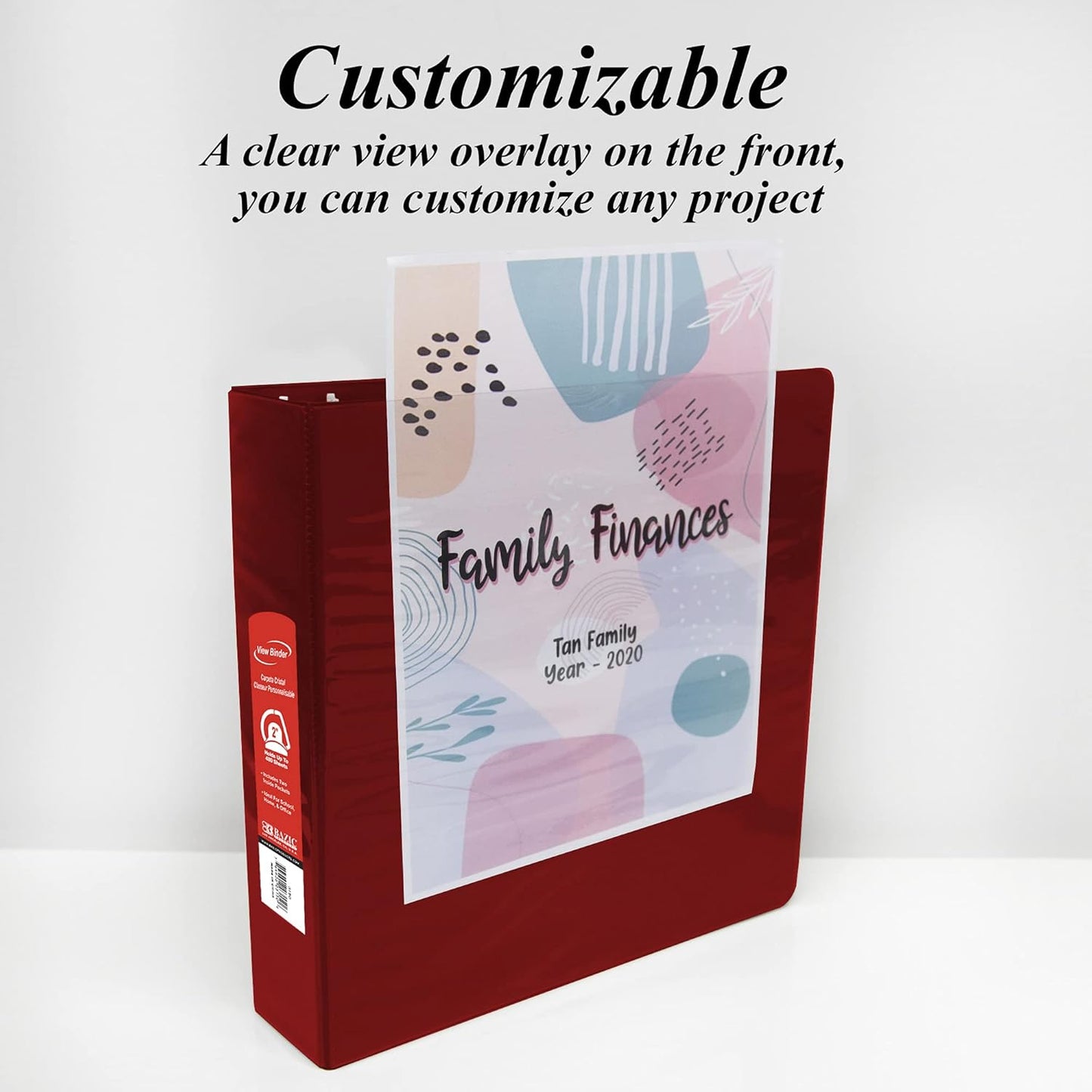 BAZIC Products 3 Ring Binder 2" View Binders Slant D Ring Organizer - Burgundy, Hold 480 Sheets Paper, for School Office Home, 1-Count