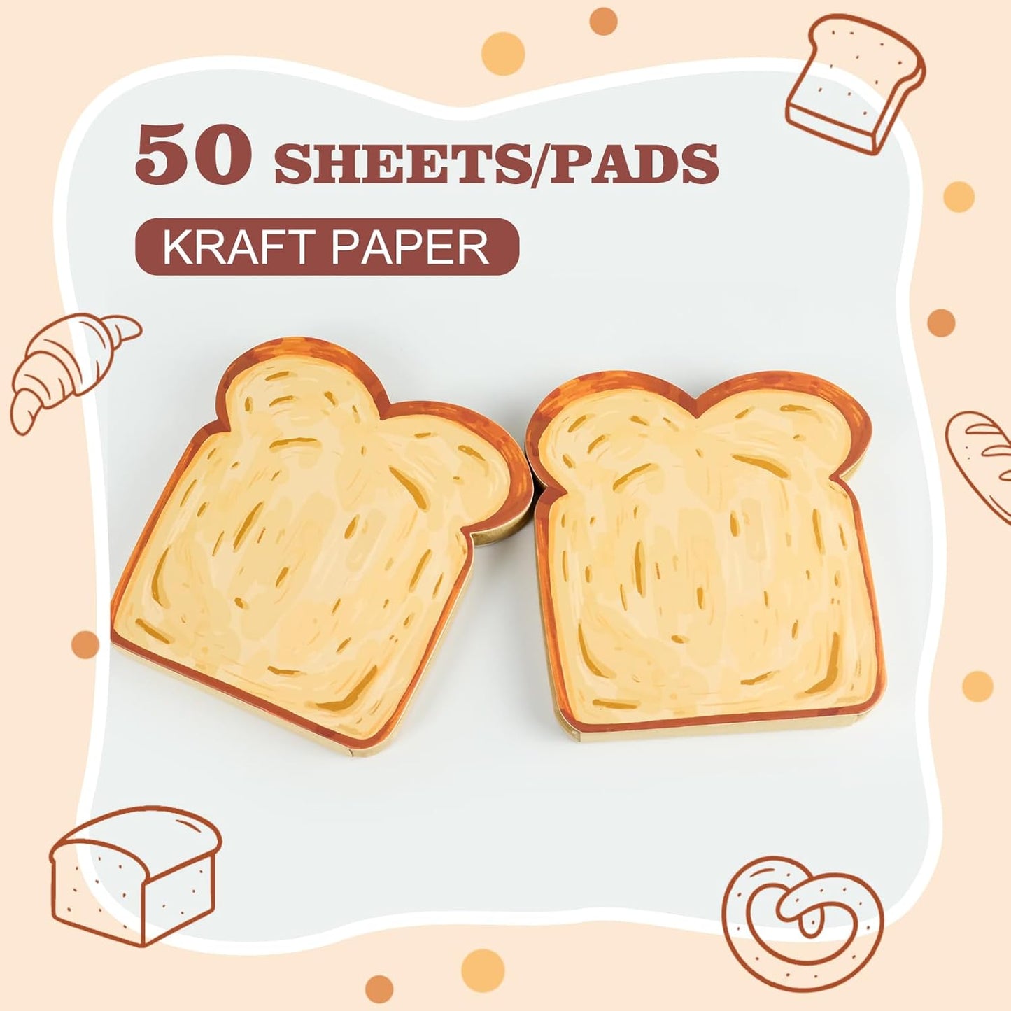 Toast-Shaped Note Pads - 5 Pack Blank Scratch Pads 50 Sheets/Pad Small Notebook for Baking Lovers Cute Note Taking (2-slice toast memo pad)