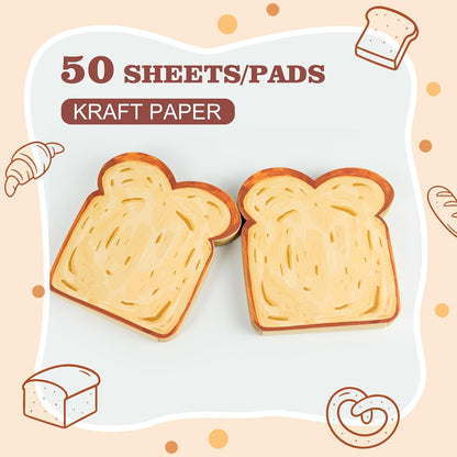 Toast-Shaped Note Pads - 5 Pack Blank Scratch Pads 50 Sheets/Pad Small Notebook for Baking Lovers Cute Note Taking (2-slice toast memo pad)