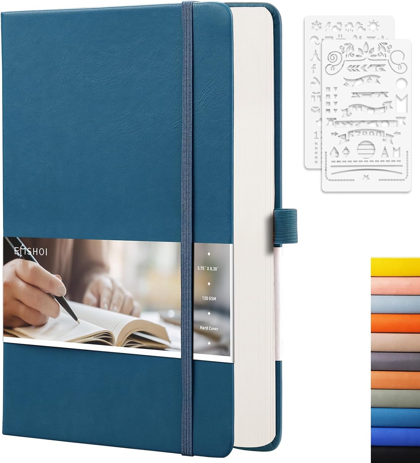 EMSHOI Graph Paper Notebook - 256 Pages A5 Graph Notebook/Journal, Hard Cover, 120gsm Thick Paper, Smooth PU Leather, Inner Pocket, 5.75'' × 8.38''-Black