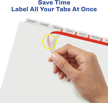 Avery 5 Tab Dividers for 3 Ring Binder, Easy Print & Apply Clear Label Strip, Index Maker Customizable White Tabs, 25 Sets (11446)