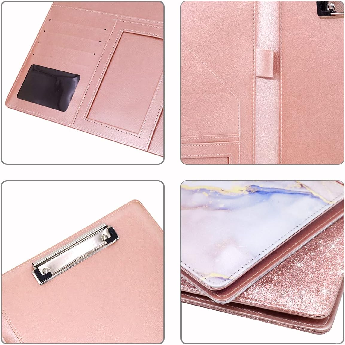 WAVEYU Resume Portfolio Folder, Padfolio Clipboard, Writing Portfolio Leather Clipboard with Cover for Legal Pad Holder Letter Size A4 for Business Conference Notepad Clip Boards, Purple