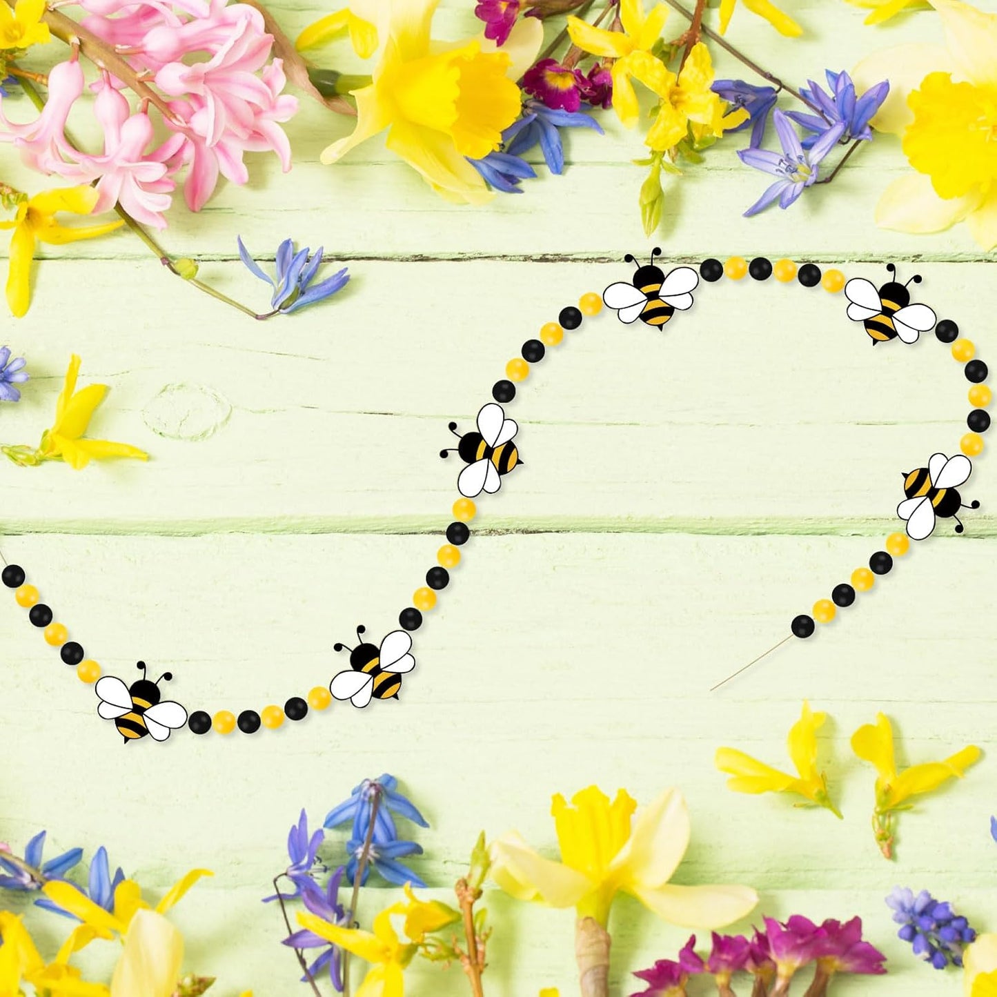 8.2 Ft Pencil Wooden Garland Graduation Yellow Pencil Banners with Cute Beads Hanging Ornaments for Kindergarten Classroom Office Home First Day of School Party Decor