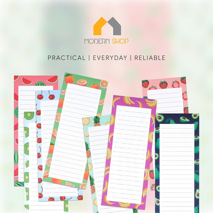 8 Magnetic Notepads – Notepads for Grocery List, Shopping List, To-Do List, Reminders -Strong Magnetic Back- Memo Notepad with Realistic Fruit Designs | 25 Sheets per Pad 7.5 x 3.5 inch (8 Pack)